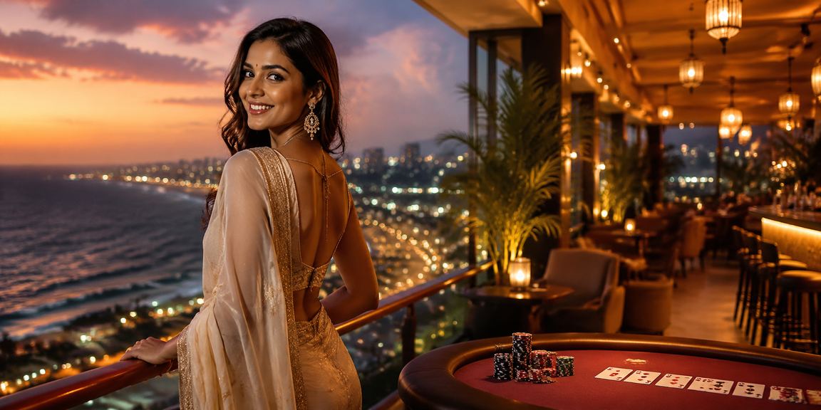 South Indian woman in festive saree playing Teen Patti online